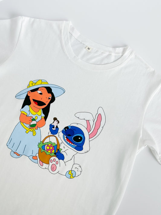 Lilo & Stitch Women Print White T-Shirt تي شيرت نسائي أبيض بطبعة ليلو وستيتش